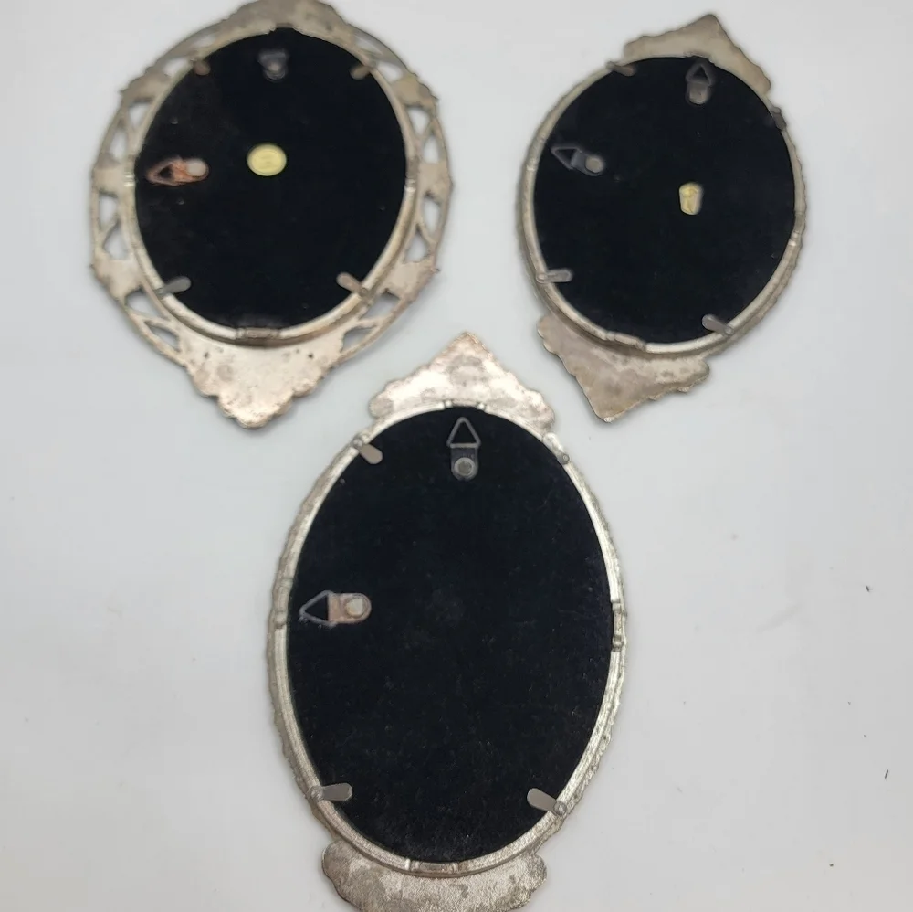3 Vtg Wall Mirror Art Nouveau Ornate Pewter Framed Mirror